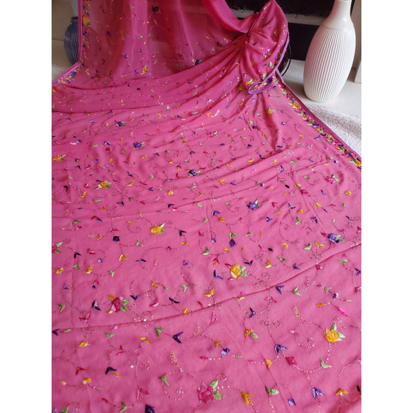 Women Pure Georgette Parsi Gara Saree Designer Party Cocktail Bollywood Wedding - Picture 4 of 16